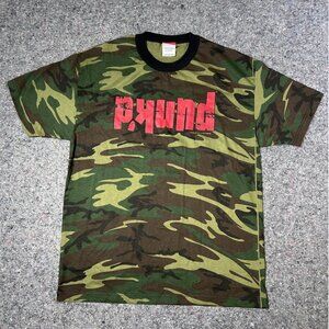 Vintage 2003 MTV Networks Punk’d Upside Down Green Camo Graphic T-Shirt Tee L